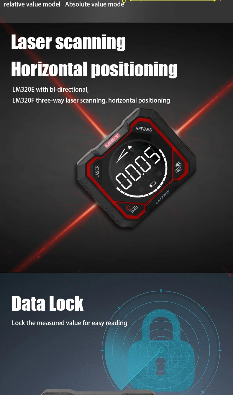 UNI-T LM320D LM320E LM320F Laser Inclinometer Digital Angel Meter with Absolute Relative Angle Measurement Magnetic Inclinometer