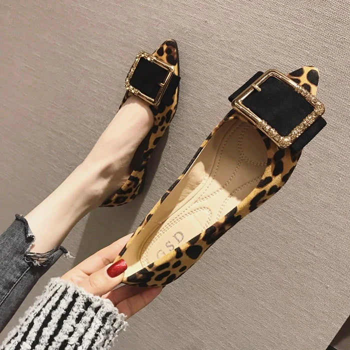 Lady Shoes Flat Heel Leopard Fashion Classic All Match Extra Big Size 44 45 46 Small Size 31 32 33 34 Pointed Toe Women Flats - Belvar