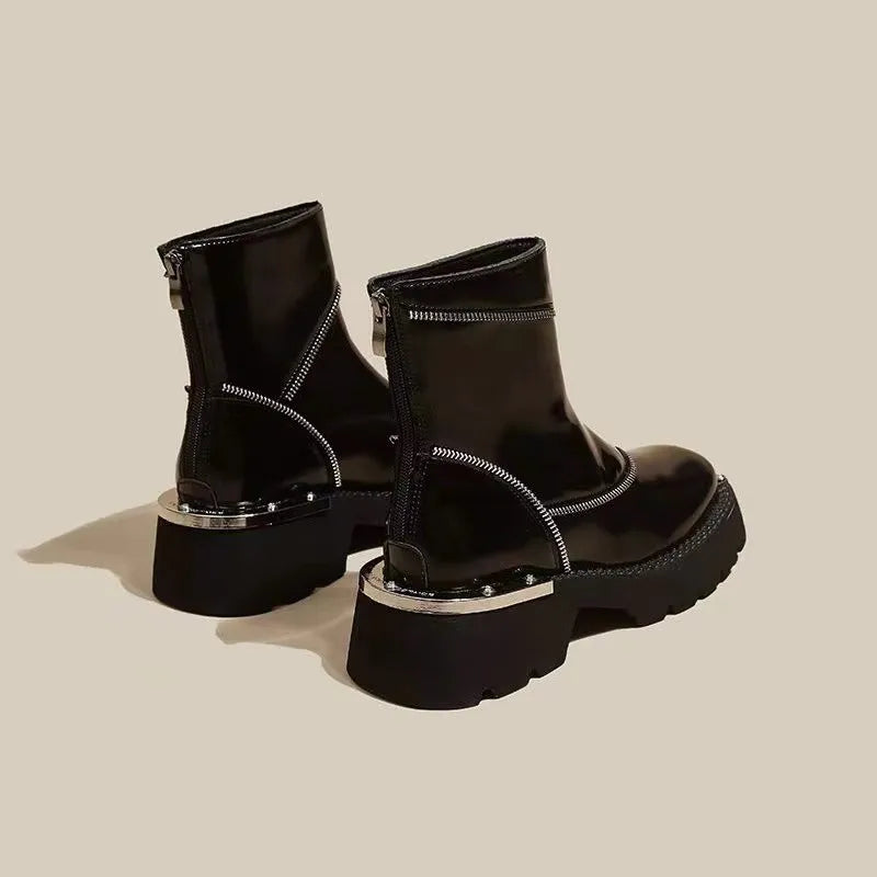 High Quality Black Shoes for Women Platform Boots Street Round Toe Ladies Shoes Non-slip Thick-soled Goth Boots Zapatos De Mujer - Belvar