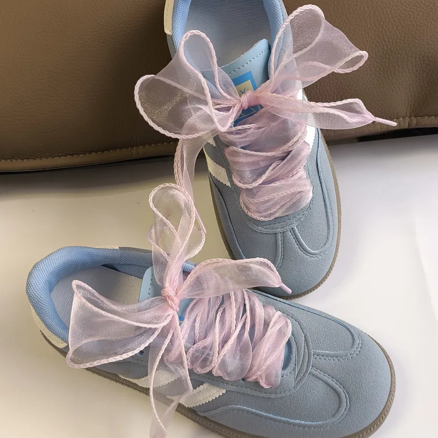 4cm Wide Festoon Fishtail Organza Shoelaces Wave Chiffen Yarn Bow Laces Beauty White Casual Sneaker DE Training Shoes Laces