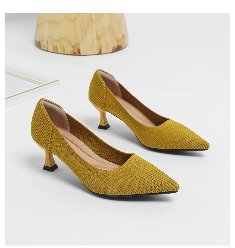 Women's High Heels Fashion Pattern Soft Knitted Comfortable Breathable Shoes 2025 New (6cm High) - Belvar