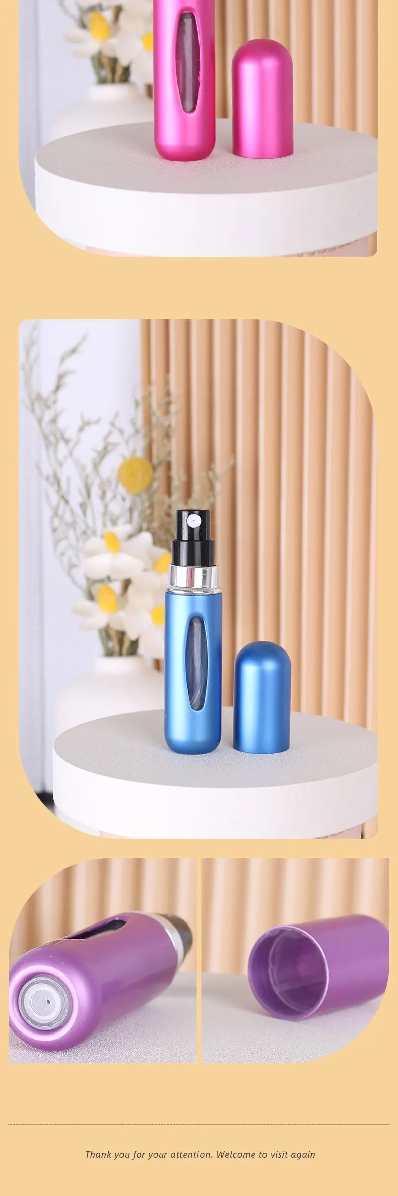 1pc Trial Size 5ml Aluminum Perfume Bottle Bottom Easy Pump Refill Perfume Spray Bottle Mini Lightweight Travel Essential