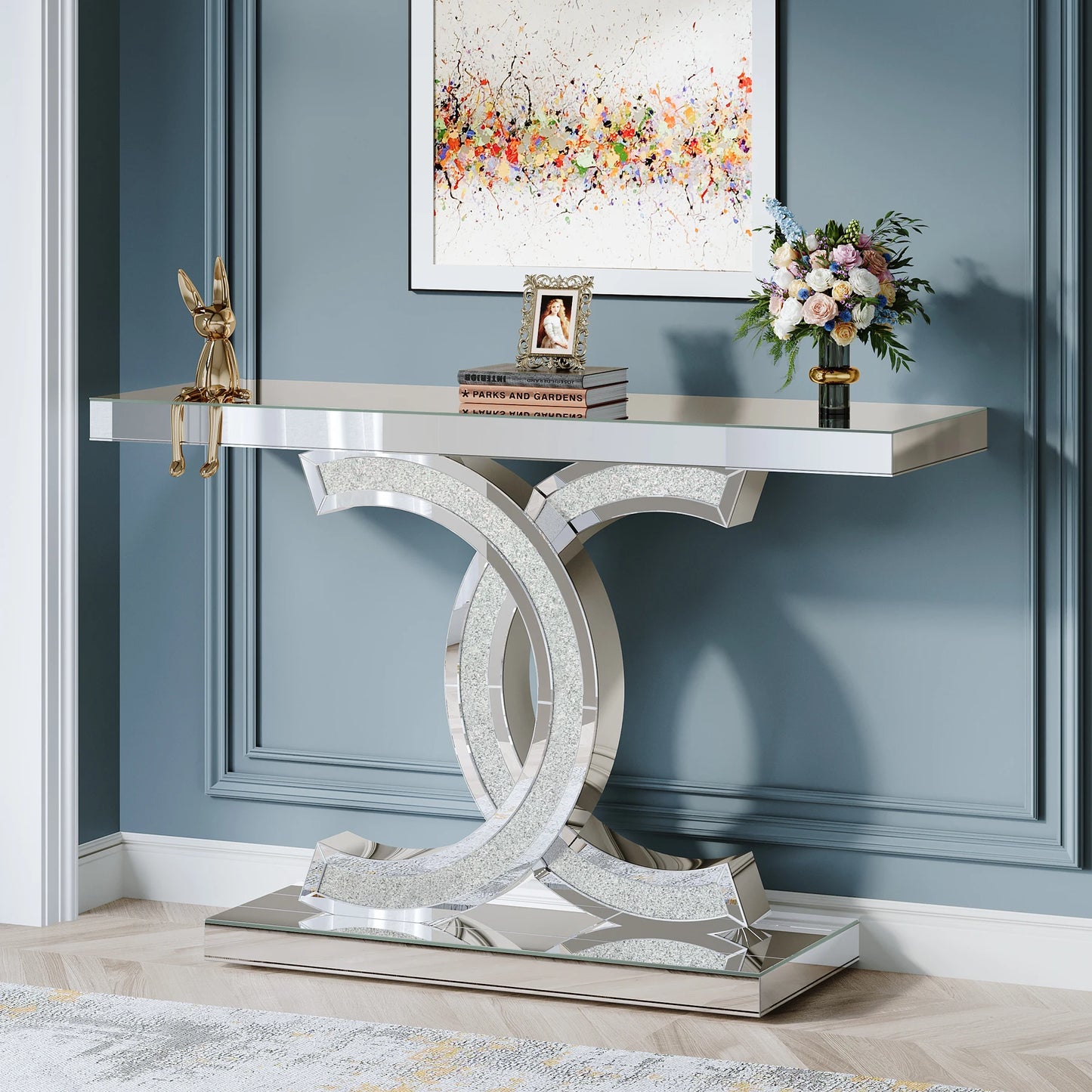 Tribesigns Gold Entryway Table, Modern 39-Inch Console Faux Marble Narrow Wood Sofa with Geometric Metal Legs