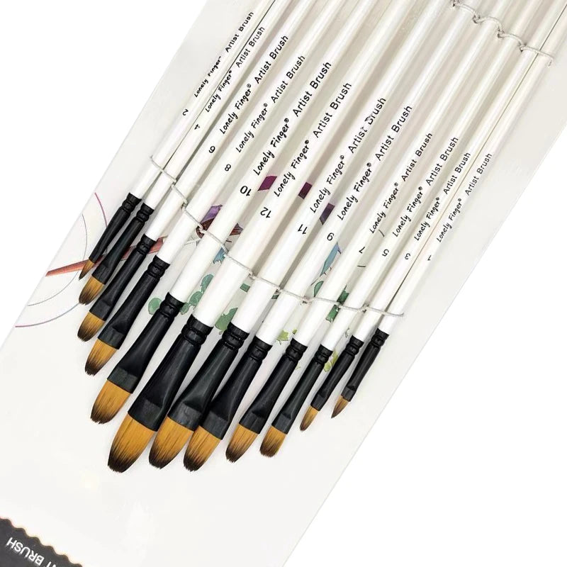 12 Pcs/set Nylon Hair Wooden Handle Watercolor Paint Brush Pen Set Learning DIY Oil Acrylic Painting Art Paint Brushes Supplies