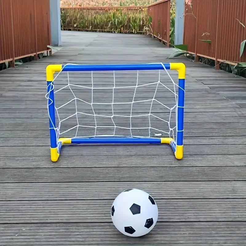 Portable Indoor/Outdoor Toy Football Goal Set44x25cm - Micro Soccer Net Pump&Ball Lightweight Kids Training Park Beach Games