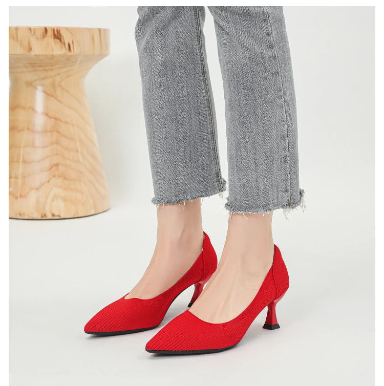 Women's High Heels Fashion Pattern Soft Knitted Comfortable Breathable Shoes 2025 New (6cm High) - Belvar