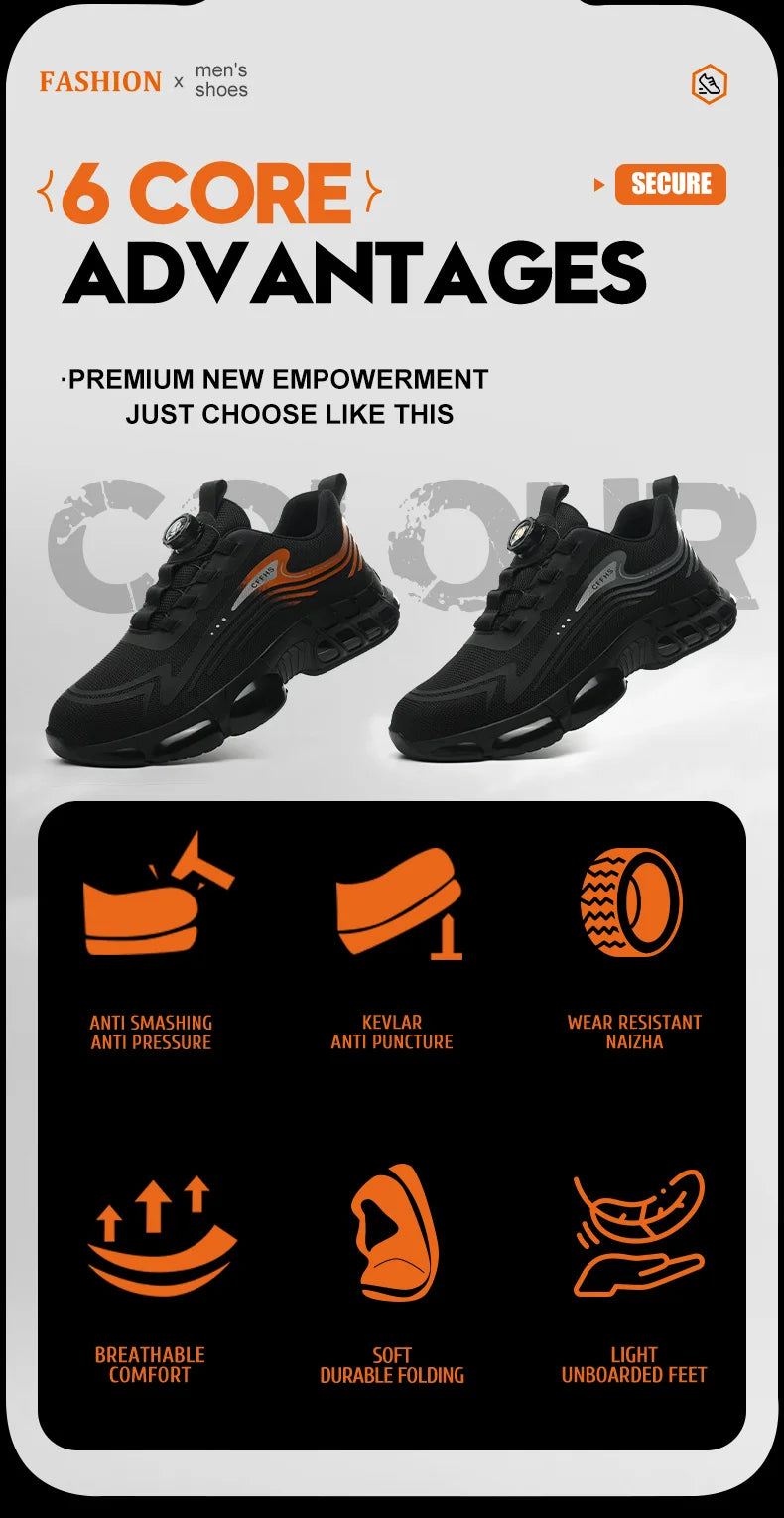 Work Shoes for Men Slip Resistant Comfortable Cushioned Insoles Safety Toe Lightweight Sneakers Anti-smash Industrial Shoes - Belvar