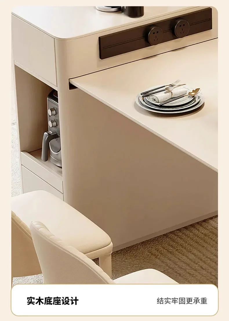 Kitchen Island with Extendable Dining Table Integrated Rolling Kitchen Storage Household with Slate Rack Cabinet for Kitchen