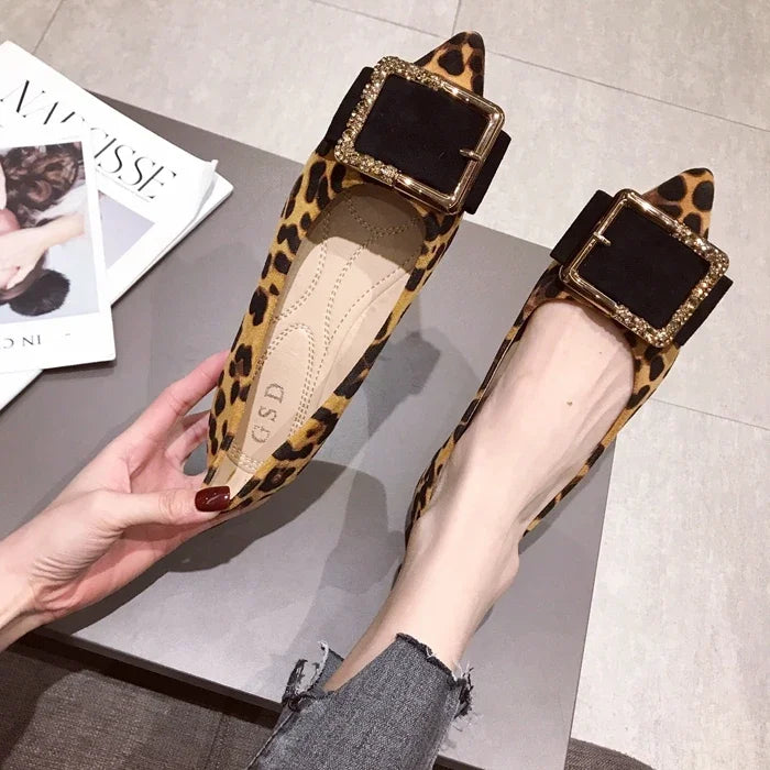 Lady Shoes Flat Heel Leopard Fashion Classic All Match Extra Big Size 44 45 46 Small Size 31 32 33 34 Pointed Toe Women Flats - Belvar