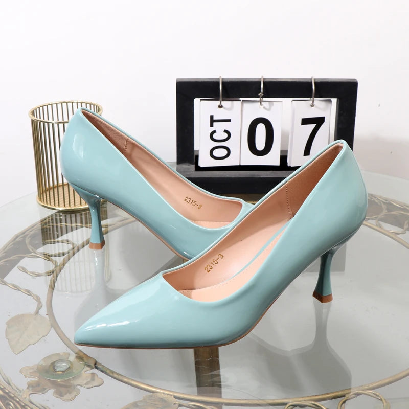 High heels 2024 autumn elegant women's shoes shallow pointed office business attire shoes patent leather sexy stiletto shoes - Belvar