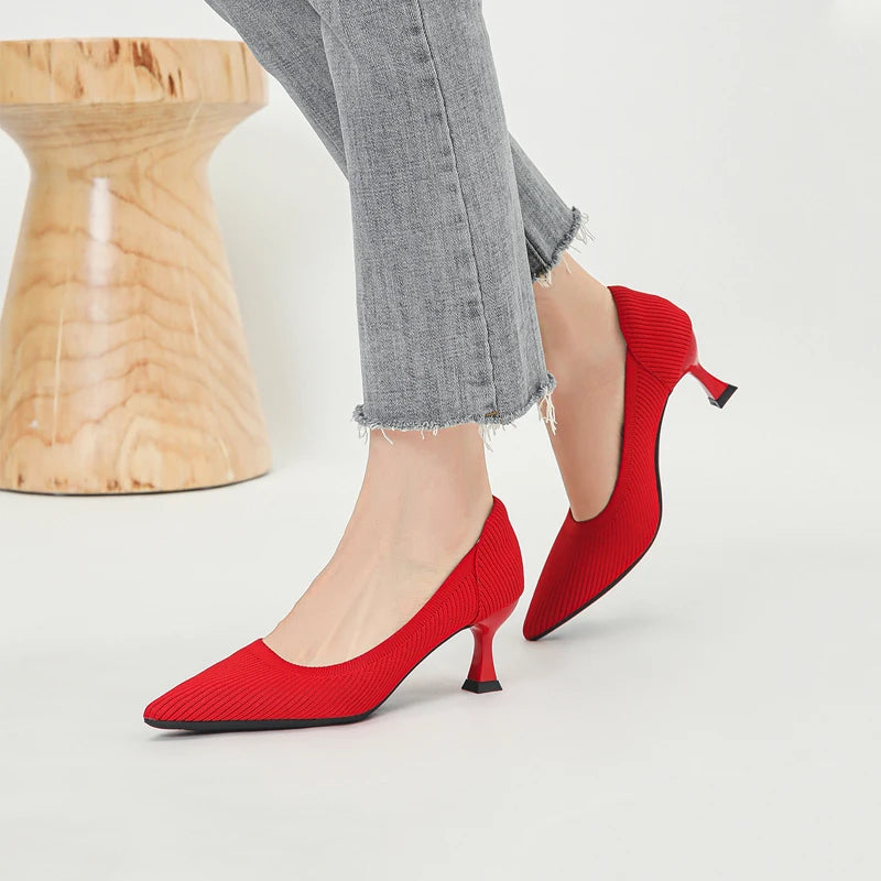 Women's High Heels Fashion Pattern Soft Knitted Comfortable Breathable Shoes 2025 New (6cm High) - Belvar
