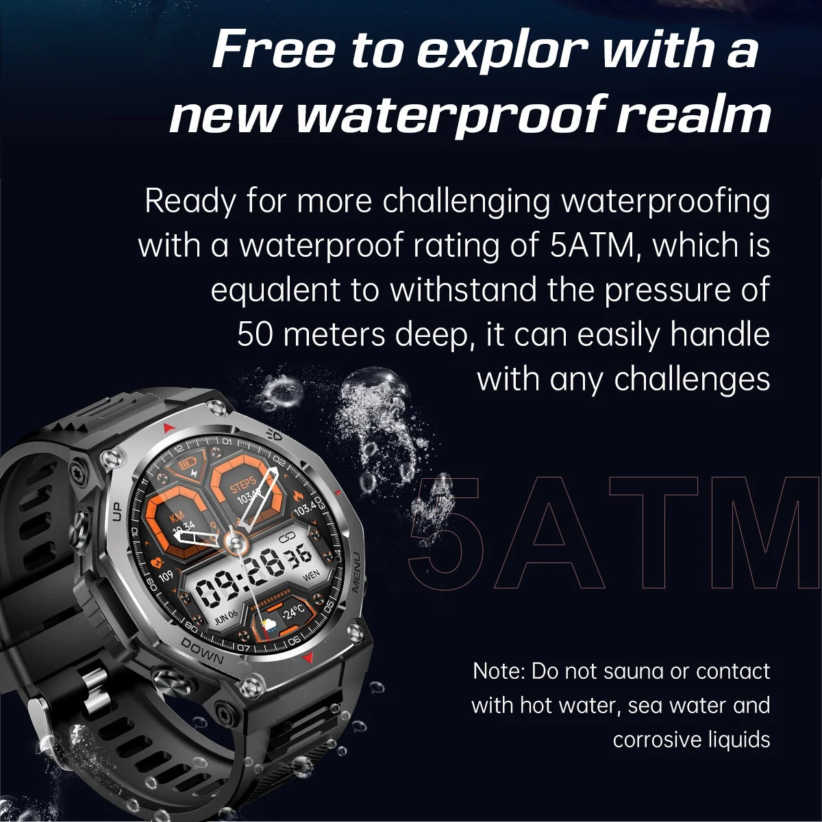 2025 New Military Smart Watch Flashlight/UV Light 5ATM Waterproof Sport Fitness Smartwatch Men Bluetooth Call for Xiaomi IOS