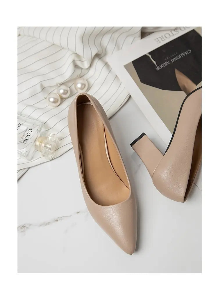 High Heels Women 2022 New Korean Style Pointed Shallow Mouth Thick Heel Fashion Shoes Sapatos De Mujer - Belvar