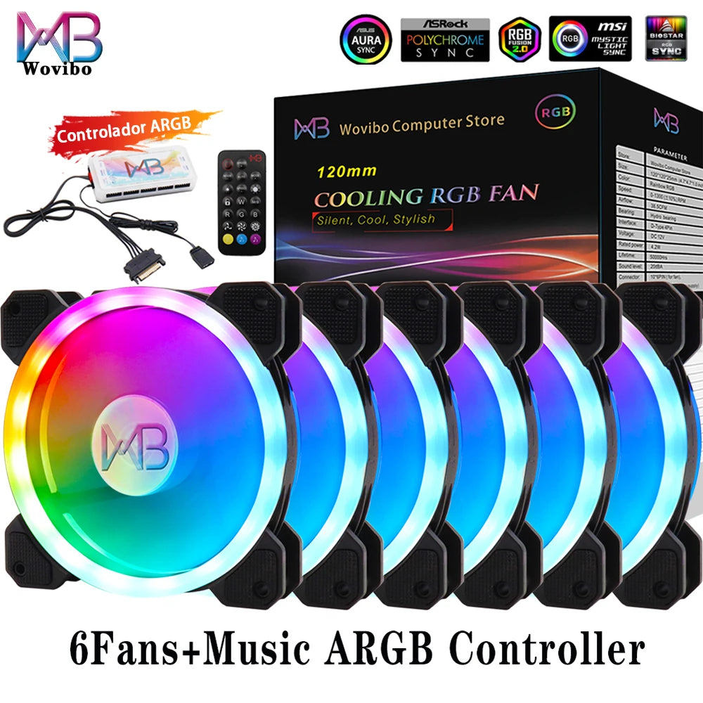 120mm Friador De Ventilador De Computador 6PIN RGB 12 Cm Silencioso Ventilador 5V RGB Velocidade De Ventilador Aura Sync