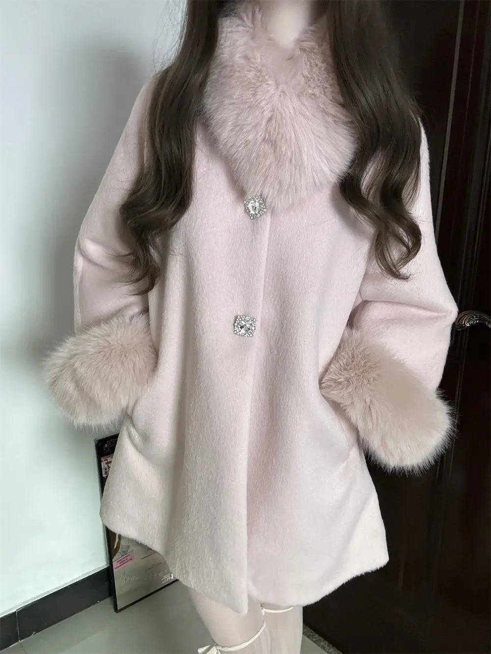Women's Clothing Wealthy Family Rich Girl High-end Feel Warm Fur Collar Wool Coat Autumn Winter New Mid-length Coats Loose Tops