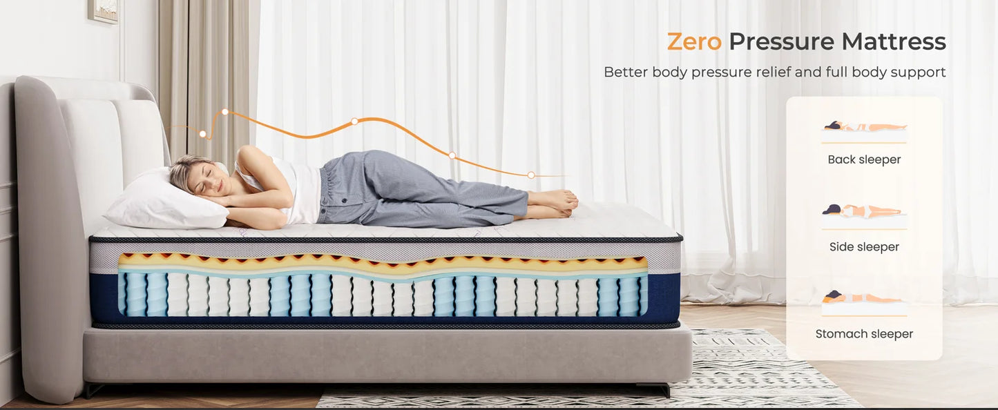 Vesgantti Tight Top 10/12 Inch Innerspring Hybrid Mattress/Bed in a Box, Medium Firm Plush Feel - Memory Foam and Pocket Spring