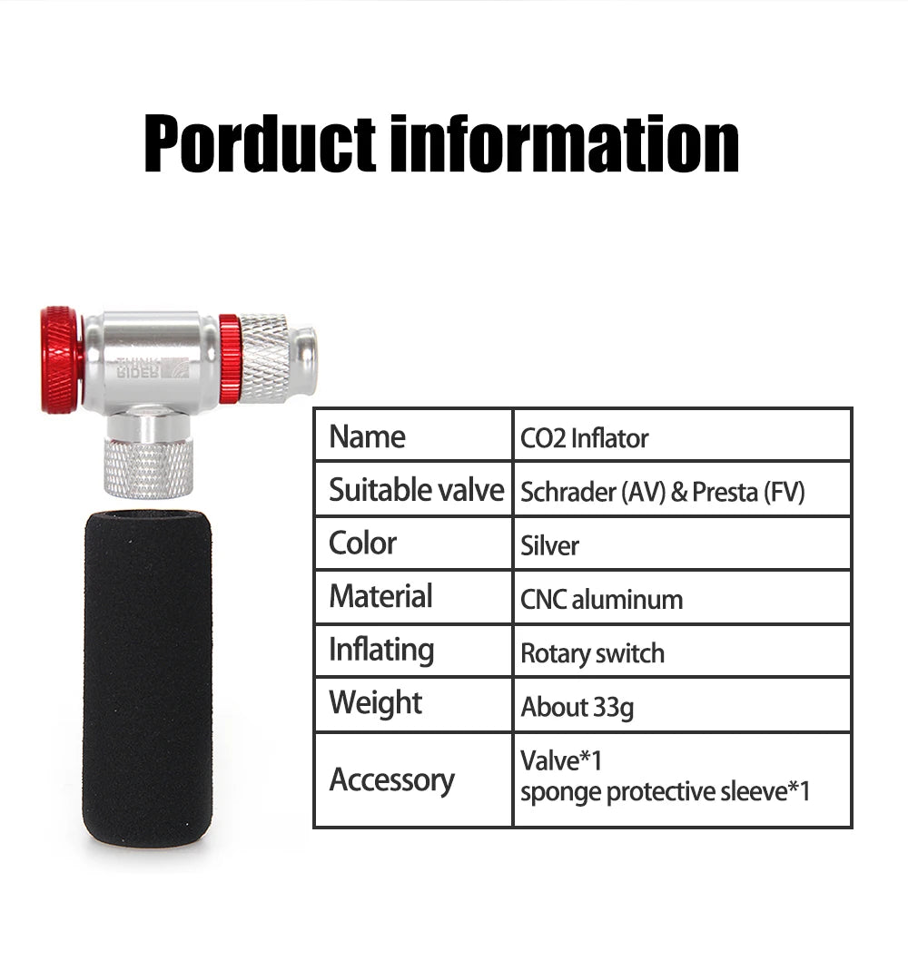 ThinkRider CO2 Pump For Bicycle Schrader Presta Adapter Bike Inflator Aluminum Tire Tube Mini Size MTB Pumps CO2 Cartridge