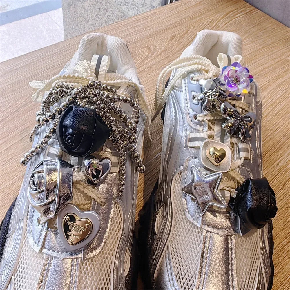 1PCS New Fashion Shoelaces Clips Buckle Decorations Shoe Buckle for Sneaker Leather Rose Bow Heart Shoe Charms Shoes Accessories