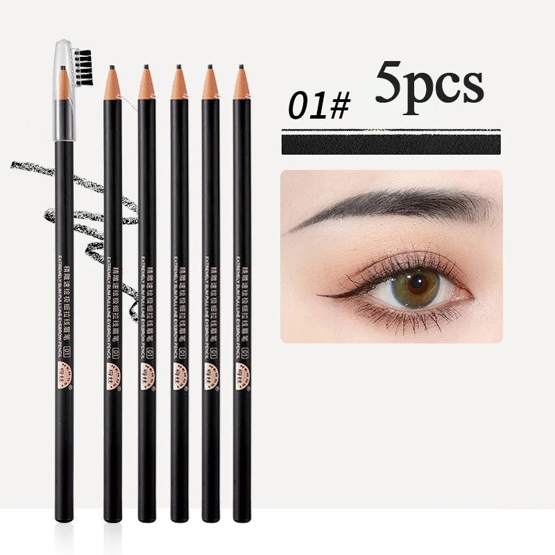 1/3/5/10pcs Ultra-fine Eyebrow Pencil 2mm Line Smooth Soft Eyebrow Pencil Brown Waterproof Long Lasting Make-up Pen with Brush