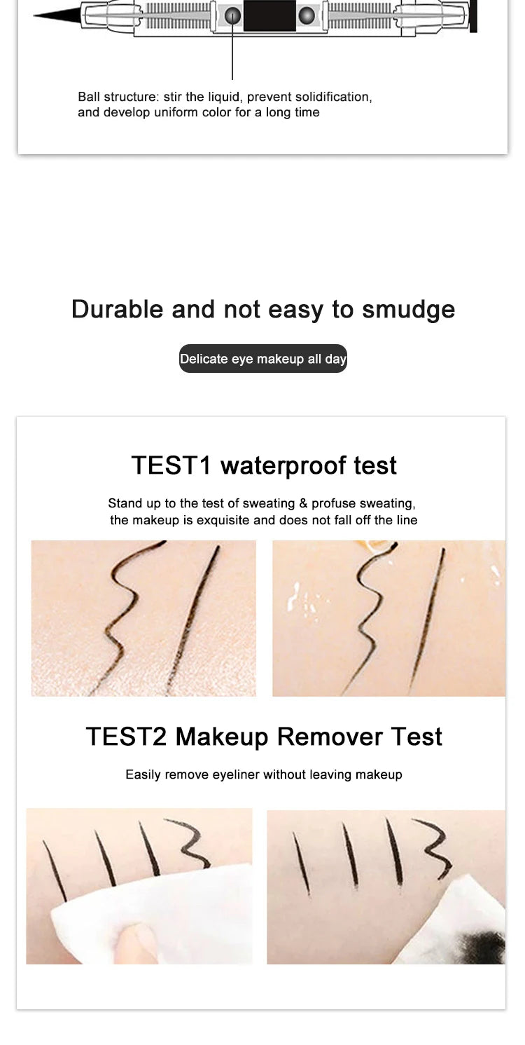 2 In1 Winged Stamp Liquid Eyeliner Pencil Water Proof Fast Dry Double-ended Black Seal Eye Liner Pen Make Up for Women Cosmetics