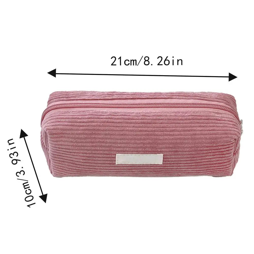 pure Corduroy Pencil Case Travel Cosmetic Lipstick Purse Storage Bag Student School Stationery Organizer Pouch Pencilcase