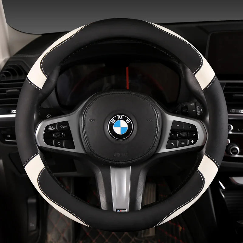 Car Steering Wheel Cover - Universal Car for Diverse Cars, Durable Leather Cover with Anti-Slip Lining, Fit for 14.5"-15" - Belvar