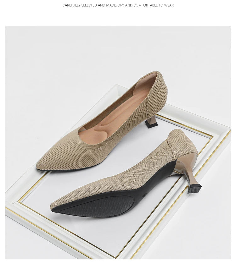Women's High Heels Fashion Pattern Soft Knitted Comfortable Breathable Shoes 2025 New (6cm High) - Belvar