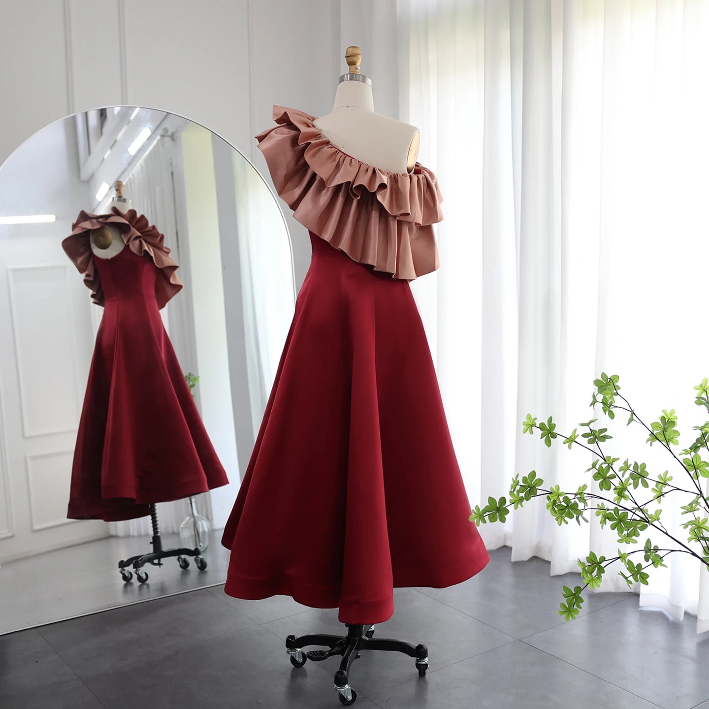 Sharon Said Burgundy Dubai Evening Dresses for Women Wedding Party 2025 Saudi Arabia Midi Short Formal Gowns SF057 Customized