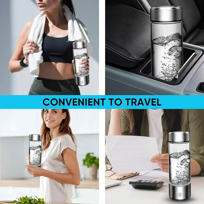 Portable Hydrogen Water Bottle Generator Ionizer Machine Rechargeable Hydrogen Rich Water Glass Health Cup 450ml Gift