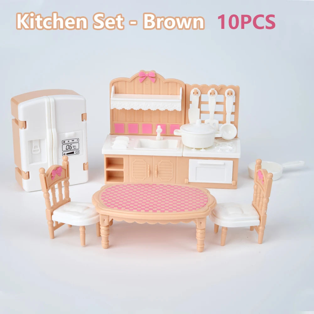 24Pcs Style Brown Miniature DollhouseFurniture Accessory Kids Toy Cute Kawaii Pink Kitchen Cooking Things For Girl Gifts