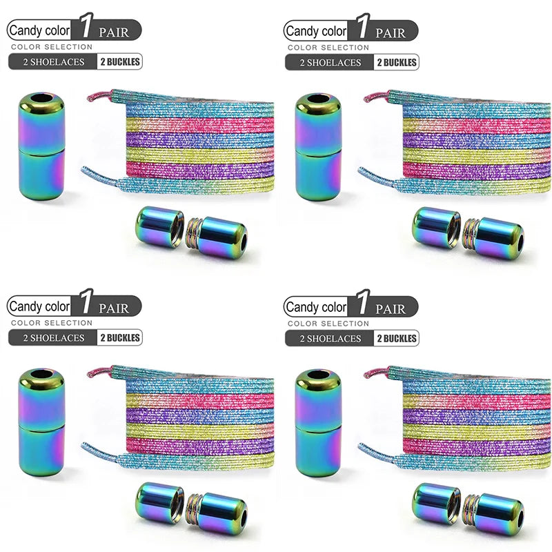 1Pair/2Pairs/4Pairs No Tie Shoe Laces Colorful Buckle Shoelaces Pearl Light Colorful Fashion Without Ties Elastic Laces Sneaker