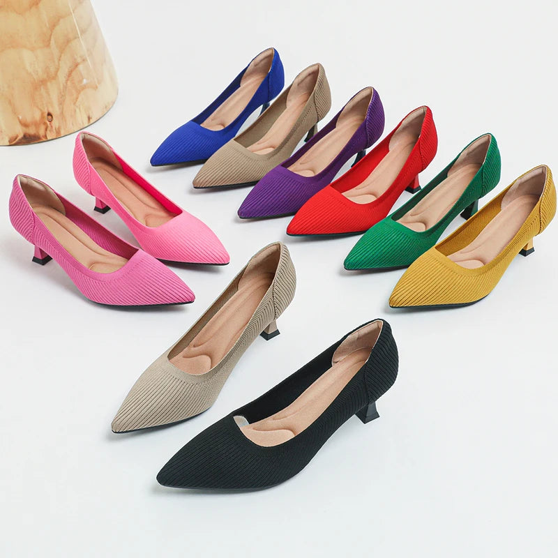 Women's High Heels Fashion Pattern Soft Knitted Comfortable Breathable Shoes 2025 New (6cm High) - Belvar