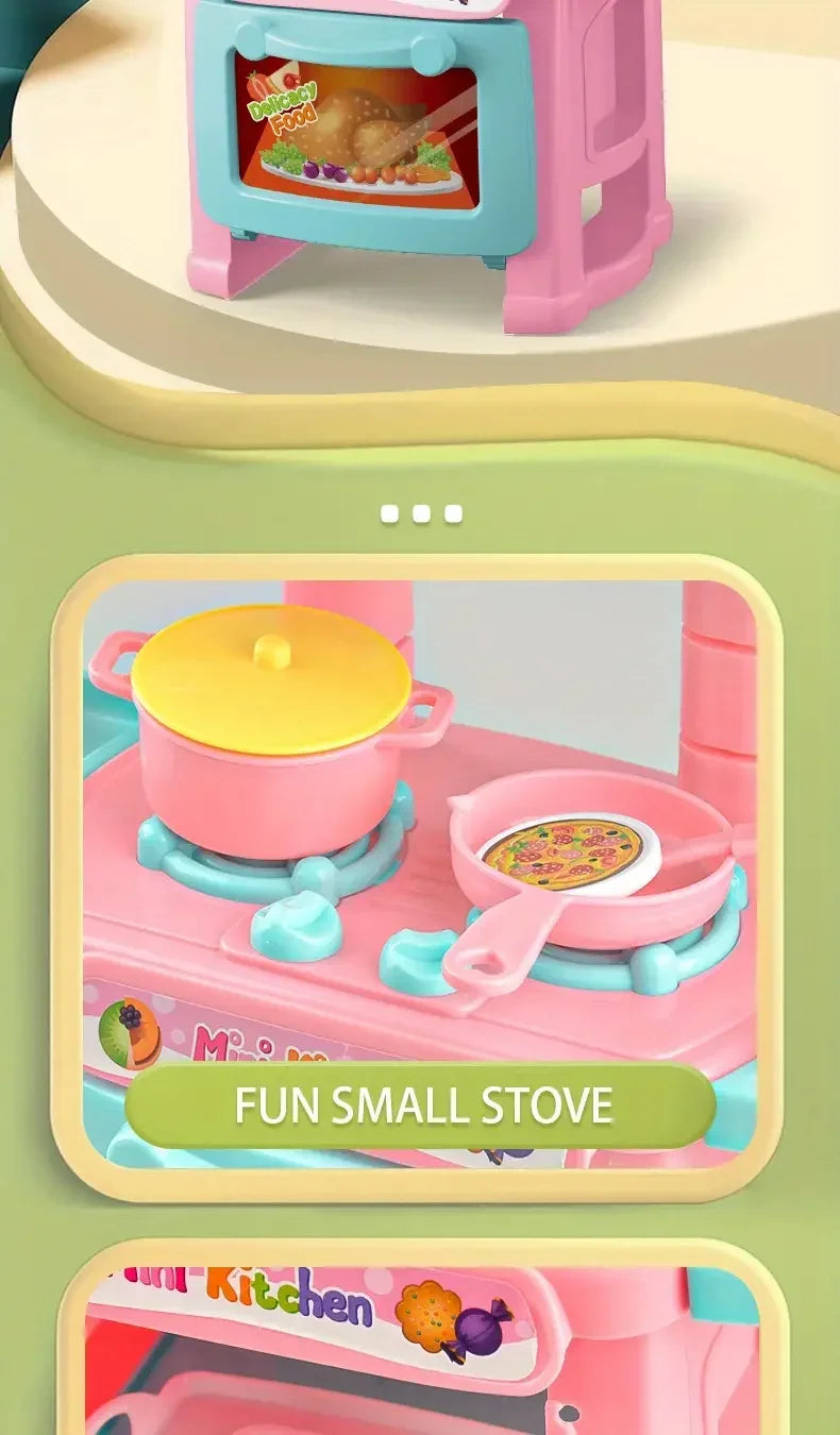 Mini Kitchen Counter Play Set DIY Simulated Cooking Food Tableware Play House Role Play Pretend Game Toy Gift Kid Boy Children - Belvar