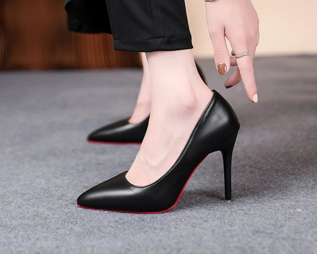 Sexy Red Bottom Women High Heels Classic Ladies Pumps Autumn Leather Dress Heel Shoes for Women Banquet Wedding High Heels - Belvar