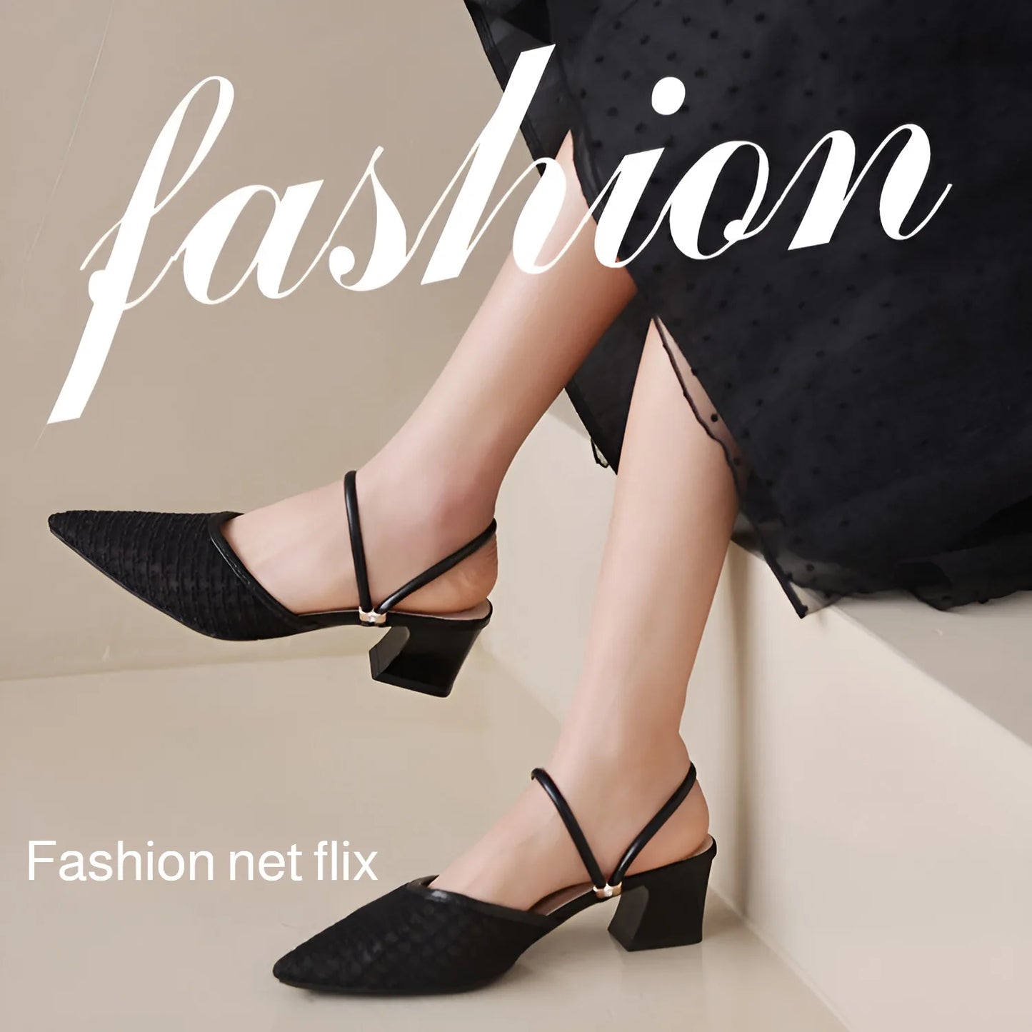 Women's New Slippers Minimalist Fashionable Thick-heeled Slip-on Sandals Summer Two-way Outer Wear One Line High Heel Slippers - Belvar