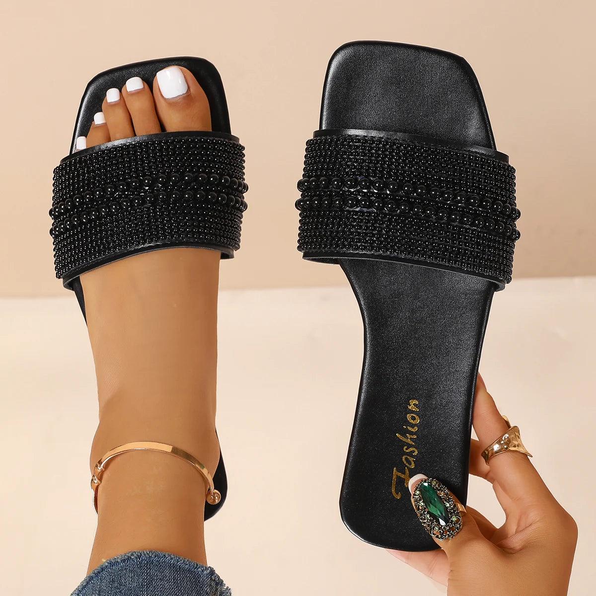 Women's slippers 2025 summer retro letters ladies open toe daily casual comfortable outdoor beach vacation flip flops plus size - Belvar
