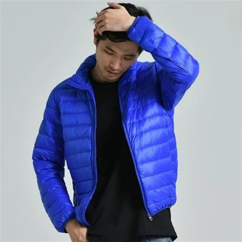 Trendy Lightweight Down Cotton Coat Men's Stand Collar Slimming Smooth Cotton Jacket For Youth Men Casual Scene
