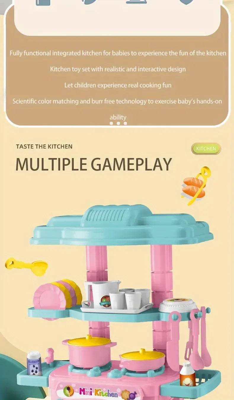 Mini Kitchen Counter Play Set DIY Simulated Cooking Food Tableware Play House Role Play Pretend Game Toy Gift Kid Boy Children - Belvar