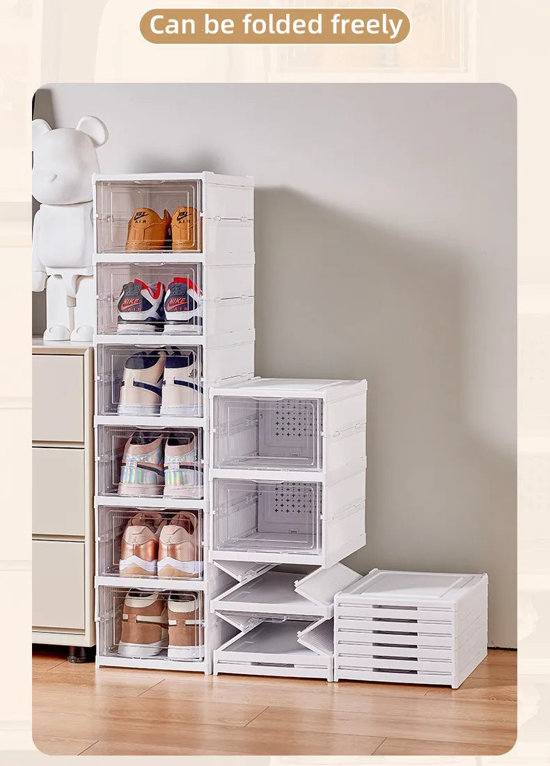 6 Layers Shoes Box Foldable Transparent Sneaker Shoe Storage Organizers Box Stackable Dustproof High-top Cabinet Shoe Rack Shelf - Belvar