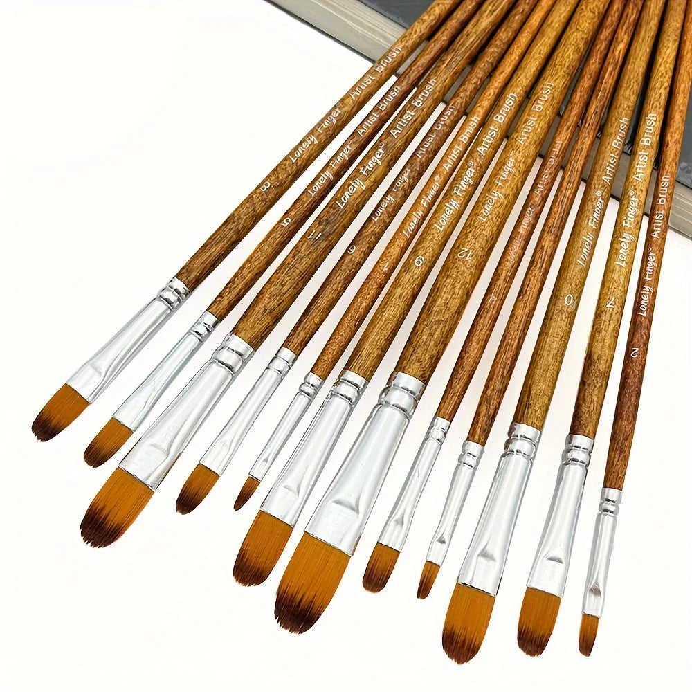 12 Pcs/set Nylon Hair Wooden Handle Watercolor Paint Brush Pen Set Learning DIY Oil Acrylic Painting Art Paint Brushes Supplies