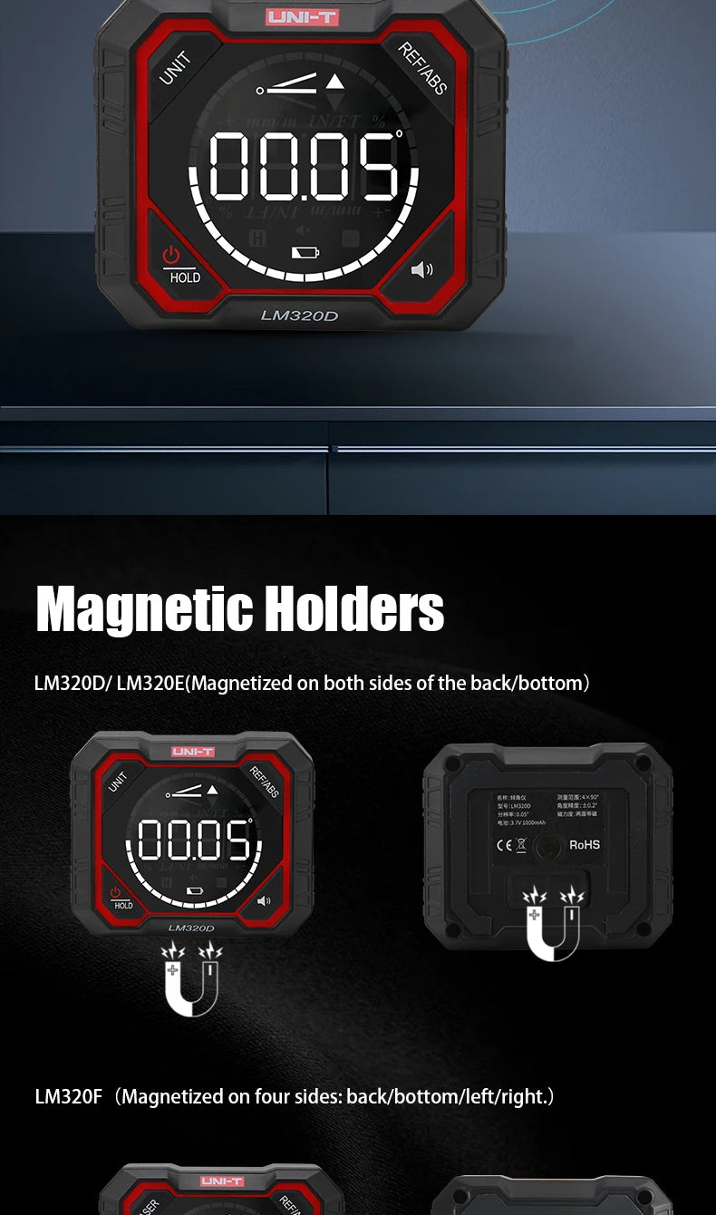 UNI-T LM320D LM320E LM320F Laser Inclinometer Digital Angel Meter with Absolute Relative Angle Measurement Magnetic Inclinometer