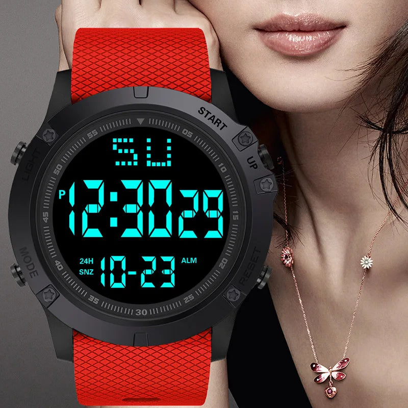 YIKAZE Men's Digital Electronic Watch Sports Glow 55mm Large Dial Student Outdoor Adventure Trend Multifunctional Watches Clock