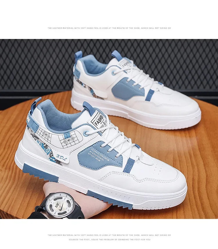 Men's shoes 2024 summer new breathable white shoes men's trendy and versatile thick soled sports board shoes trendy shoes - Belvar