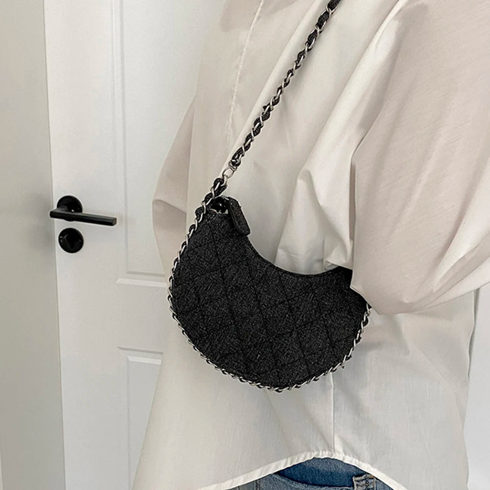 2023 New Denim Fabrics Chain Crossbody Bags Fashion Diffusion Stitching Small Crescent Bags Women's Luxury Underarm Tote Handbag