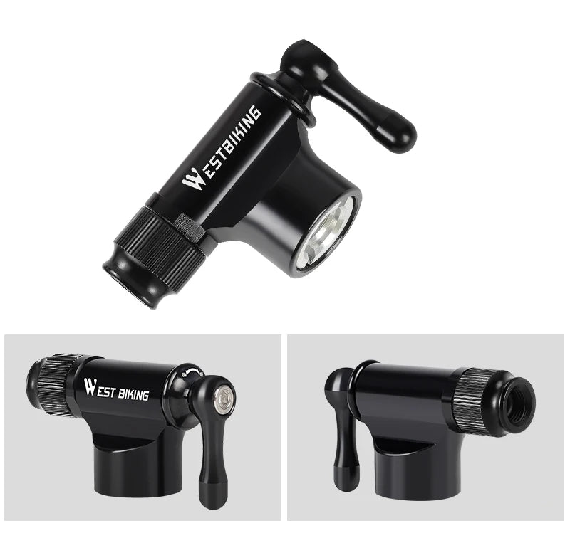 WEST BIKING Mini Bicycle CO2 Pump Portable Tire Inflator For Schrader Presta Adapter MTB Road Bike Aluminum Alloy Automatic Pump