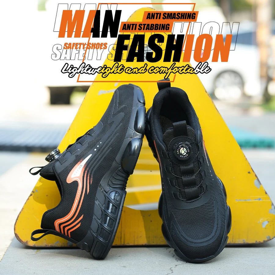 Work Shoes for Men Slip Resistant Comfortable Cushioned Insoles Safety Toe Lightweight Sneakers Anti-smash Industrial Shoes - Belvar