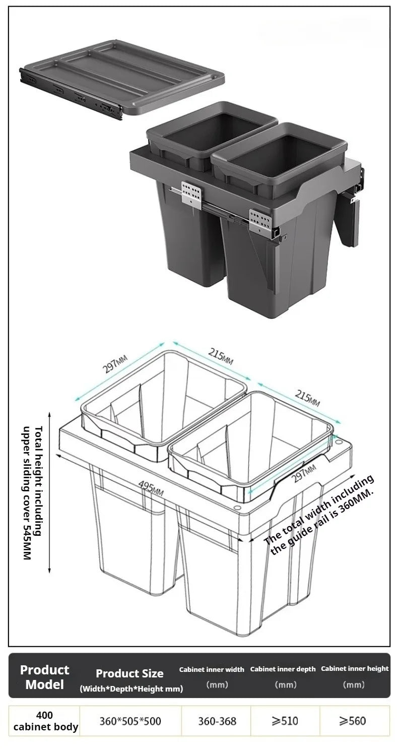 Kitchen Cabinet Embedded Trash Can Large Capacity Hidden Trash Can Classified Garbage Bin with Lid Kitchens Food Waste Disposal