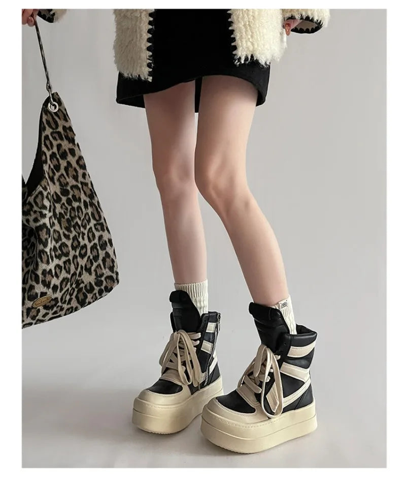 Shoes for Women Women's Ankle Boots Trendy Retro High-top Women's Shoes Fashion Casual Chunky Platform Luxury Designer Sneakers - Belvar