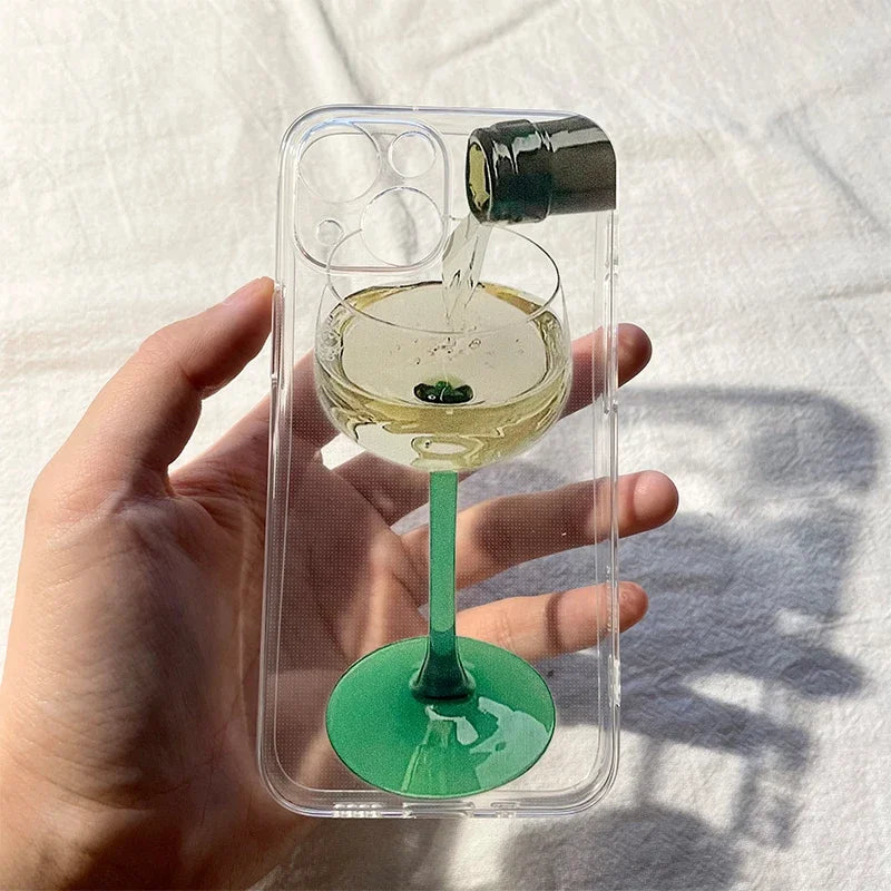 Simple Elegant Red Wine Glass Korean Ins Phone Case For iPhone 16 15 14 13 12 11 Pro Max 7 8 Plus Y2K Mini Y2K Creative Cover