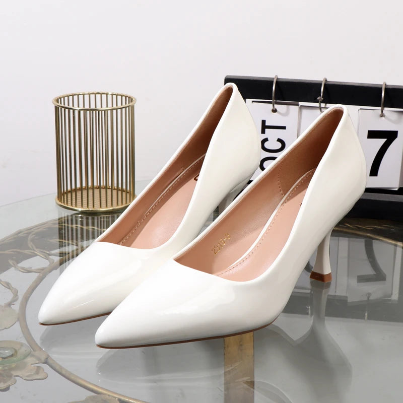 High heels 2024 autumn elegant women's shoes shallow pointed office business attire shoes patent leather sexy stiletto shoes - Belvar